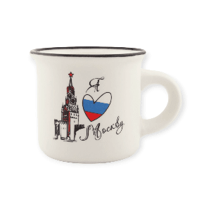 Кружка фарфор малая матовая Москва Спасская башня Триколор белая