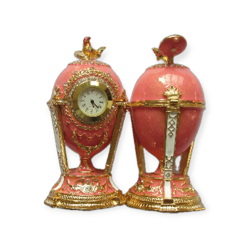 Яйцо пасхальное Часы с курицей 12 см розовое